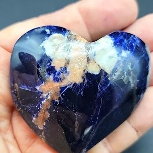 136g Sodalite Heart Shaped Blue Pink White Unisex Palm Stone Natural Gemstone